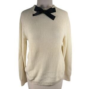 J.Crew Ivory Sweater with Black Bow – Size Small – Cotton Nylon Merino Blend